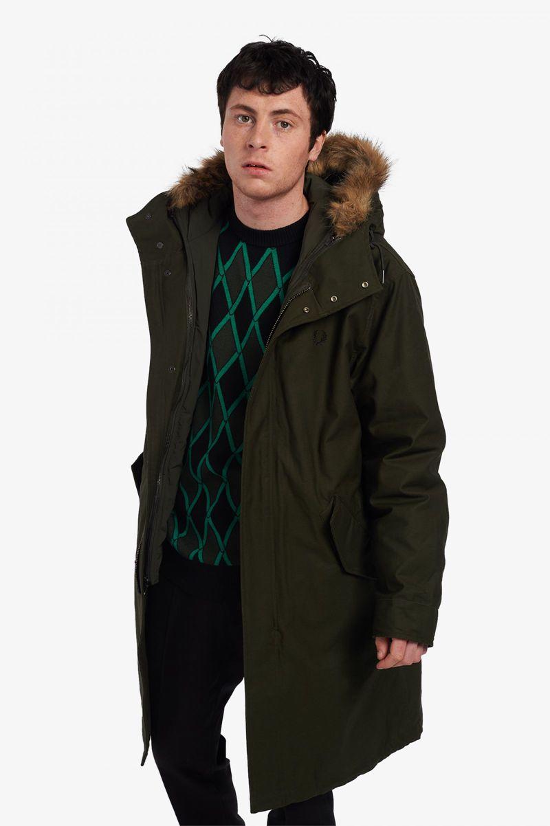 Fred Perry Jackets Website - Green Zip-In Liner Parka Mens